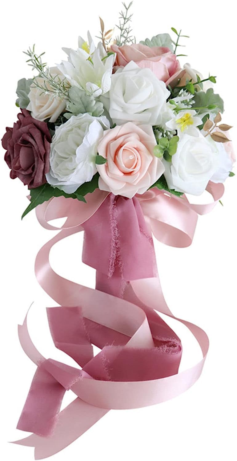 Amazon｜結婚式の花束、手に花束、 8 インチの造花、フェイク ホワイト